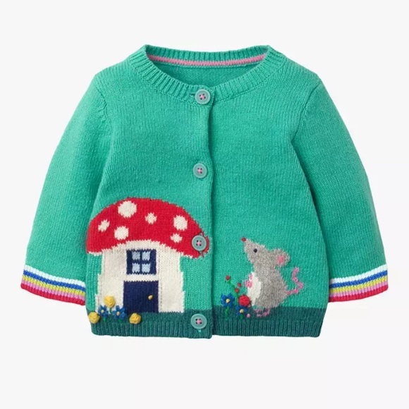 Mini Boden Other - Mini Boden Baby Mushroom Mouse Cardigan in Color Sardinia Green Size 2-3 Years